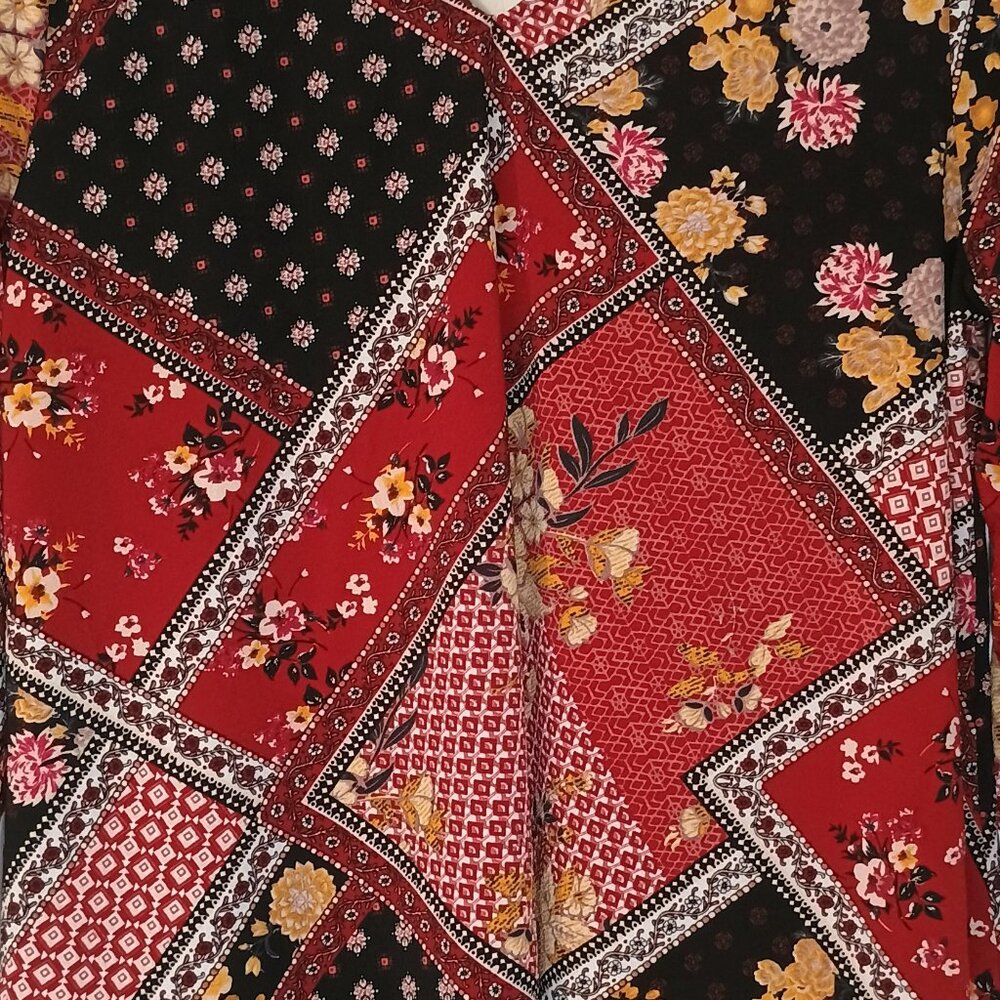 Westport/Tunic Top/Womens L/Black Wine Yellow/Patchwork Boho - Picture 6 of 8